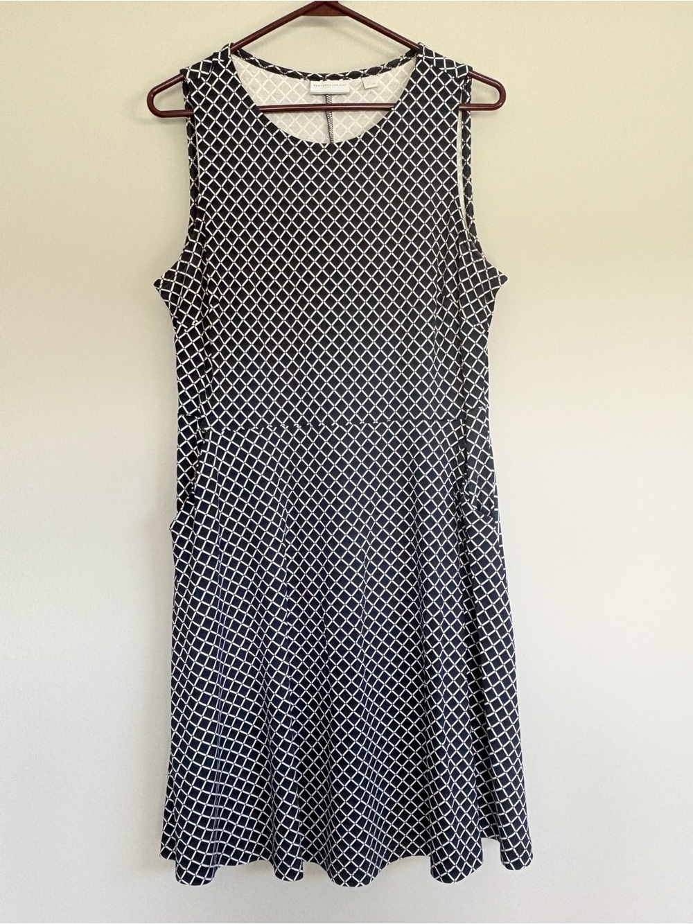 New York & Company Navy and White Diamond-Print Sleeveless Dress